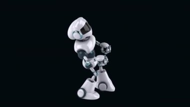  Koyu arkaplanda dans eden robot çizgi film karakteri - 3 boyutlu animasyon 