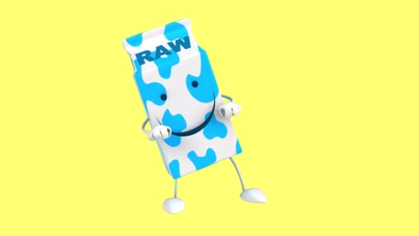 Milch Box Cartoon Figur Tanzen — Stockvideo