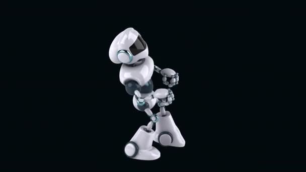 Робот Персонаж Танцует Тёмном Фоне Анимация — стоковое видео