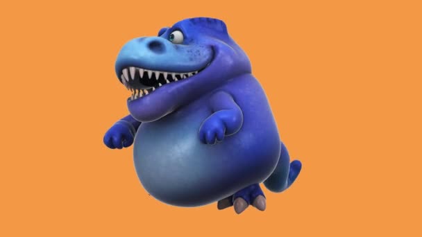 Синий Динозавр Смешной Мультяшный Танец Персонажей Анимация — стоковое видео