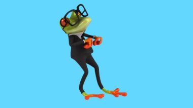 Komik çizgi film karakteri kurbağa işadamı dans ediyor - 3 boyutlu animasyon 