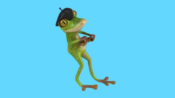 Смешной Персонаж Мультфильма Французский Лягушонок Танцы Анимация — стоковое видео