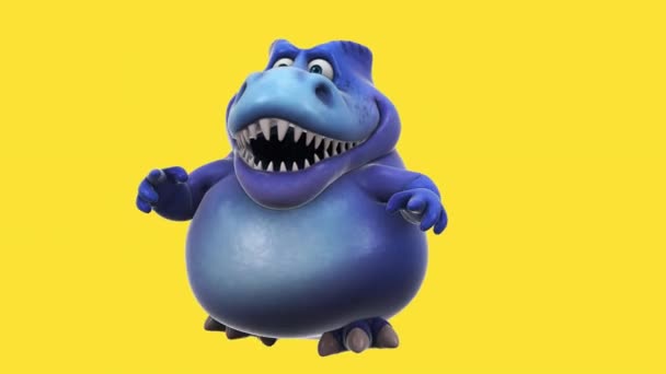 Синий Динозавр Смешной Персонаж Мультфильма Танцующий Румбу Анимация — стоковое видео
