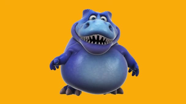 Синий Динозавр Смешной Мультяшный Персонаж Разговаривает Анимация — стоковое видео