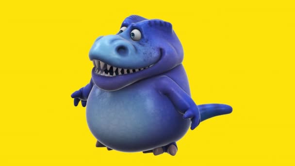 Blauer Dinosaurier Lustige Zeichentrickfigur Gespräch Animation — Stockvideo