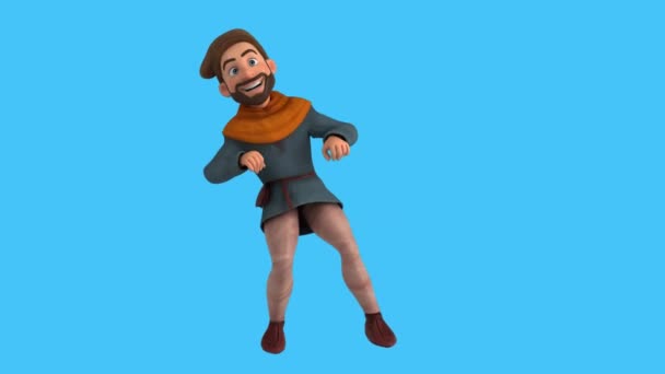 Diversión Dibujos Animados Personaje Hombre Medieval Bailando — Vídeos de Stock