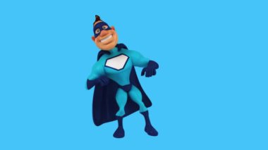 Komik çizgi film karakteri süper kahraman dans ediyor - 3 boyutlu animasyon 