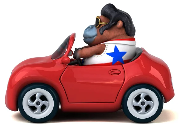 Fun Cartoon Illustration Orang Outan Rocker Car — Fotografia de Stock