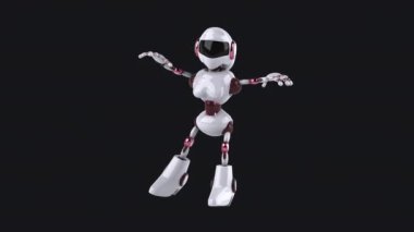  Koyu arkaplanda dans eden robot çizgi film karakteri - 3 boyutlu animasyon 