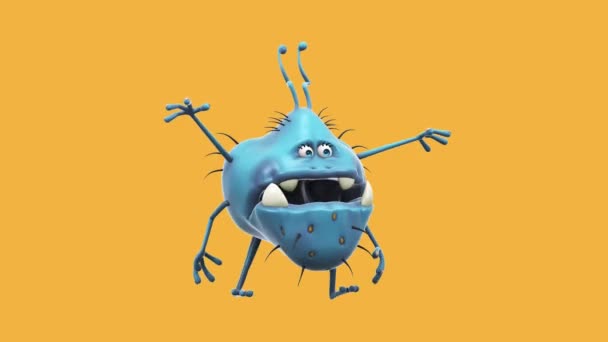Funny Cartoon Character Germ Dancing Animation — Stok Video