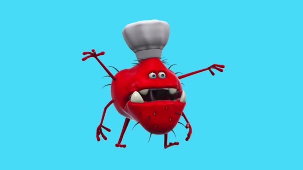 滑稽卡通人物胚芽厨师舞蹈 3D动画 — 图库视频影像