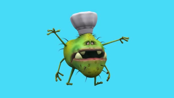 Funny Cartoon Character Germ Chef Dancing Animation — Stock Video