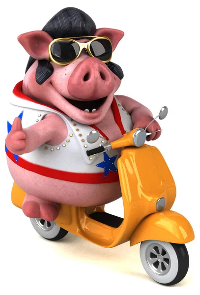 Fun Cartoon Illustration Pig Rocker Scooter — Stockfoto