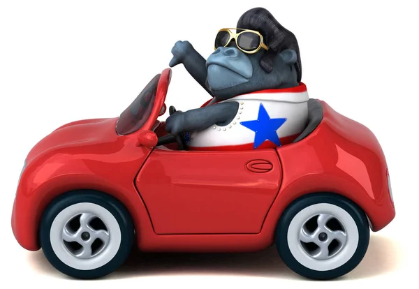 Fun Cartoon Illustration Rocker Gorilla Car — Stok fotoğraf