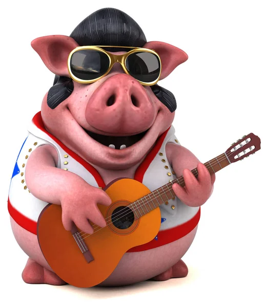 Fun Cartoon Illustration Pig Rocker Guitar — 스톡 사진