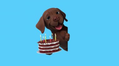 Eğlenceli 3D çizgi film karakteri pastalı Labrador 