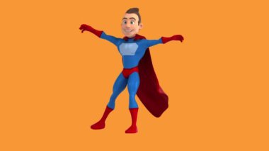 Komik çizgi film karakteri süper kahraman dans ediyor - 3 boyutlu animasyon 