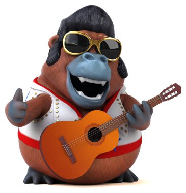 Orang Outan 'ın gitarlı bir 3D çizgi film çizimi. 