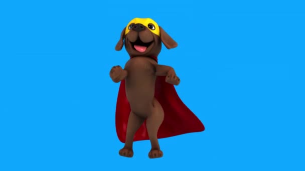 Eğlenceli Boyutlu Çizgi Film Karakteri Kahverengi Labrador Süper Kahramanı Dans — Stok video