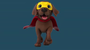 Eğlenceli üç boyutlu çizgi film karakteri kahverengi Labrador süper kahramanı 