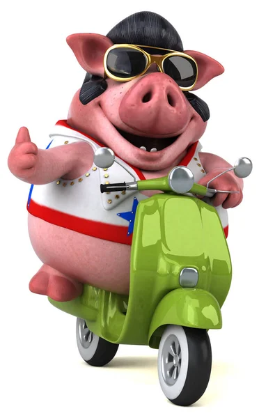 Fun Cartoon Illustration Pig Rocker Scooter — стоковое фото