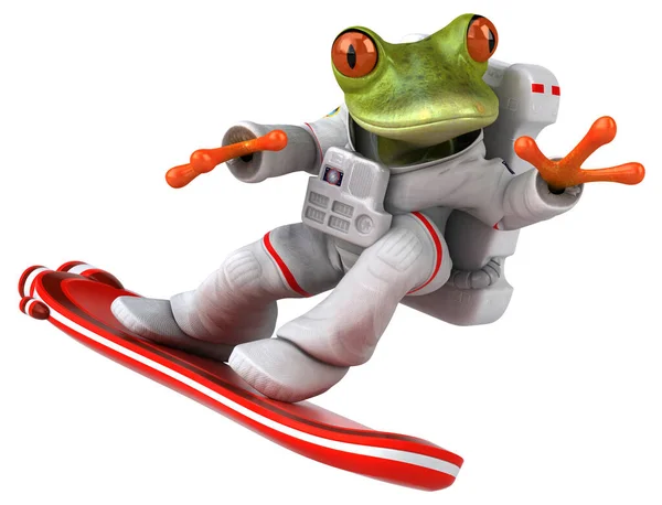 有趣的3D卡通青蛙宇航员在船上 — 图库照片