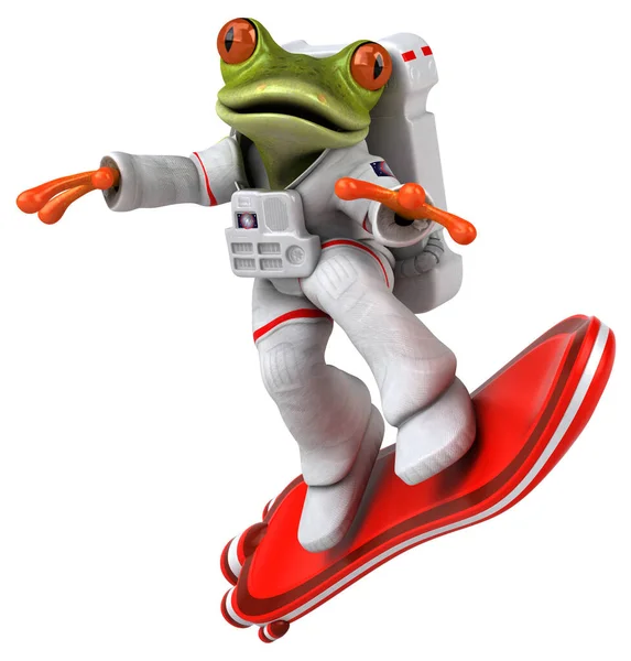 ボード上の楽しい3D漫画カエル宇宙飛行士 — ストック写真