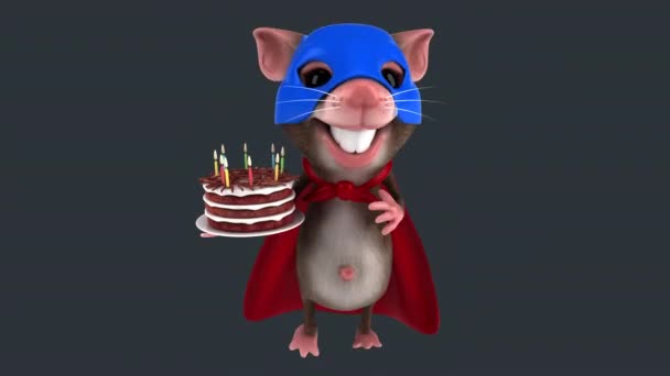 Ποντίκι Χαρακτήρας Κινουμένων Σχεδίων Υπερήρωας Τούρτα — Αρχείο Βίντεο
