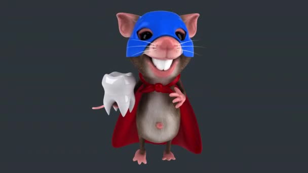 Mouse Cartoon Character Superhero Tooth — Stock Video