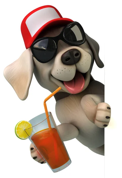 Fun Cartoon White Labrador Retrieve Mit Cocktail — Stockfoto