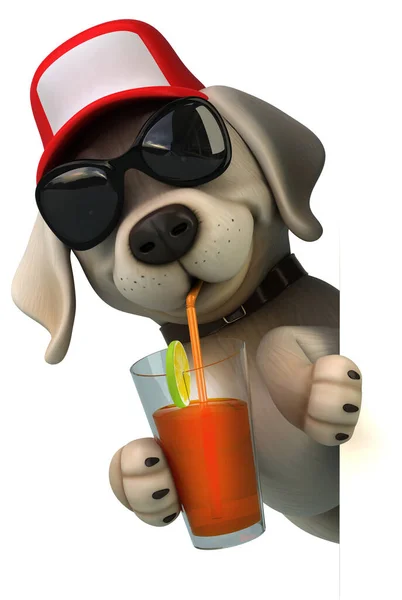 Kul Tecknad Vit Labrador Hämta Med Cocktail — Stockfoto