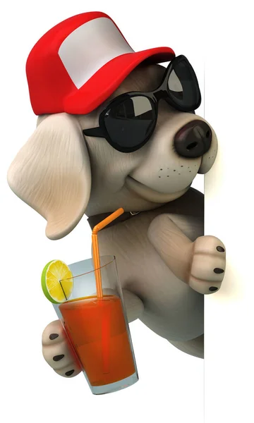 Leuke Cartoon Wit Labrador Halen Met Cocktail — Stockfoto