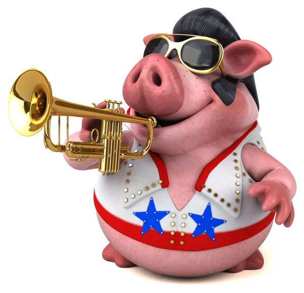 音楽を演奏する豚ロッカーの楽しい3D漫画イラスト — ストック写真