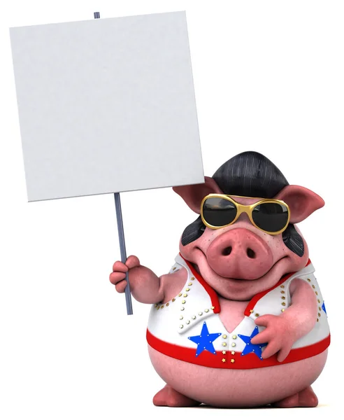 Fun Cartoon Character Illustration Pig Rocker — ストック写真