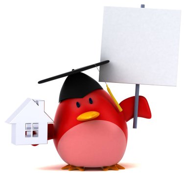 Evli kırmızı kuş - 3D Görüntü