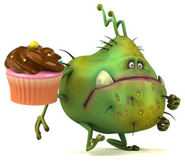 Cupcake ile Eğlenceli mikrop - 3d İllüstrasyon
