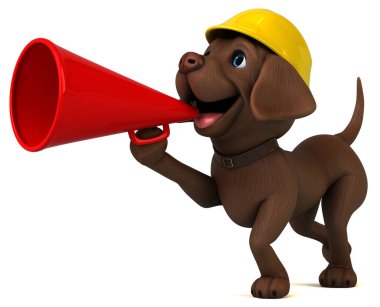 Eğlenceli 3D çizgi film beyaz Labrador Retriever karakteri 