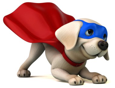 Eğlenceli 3D çizgi film süper beyaz Labrador Retriever karakteri 