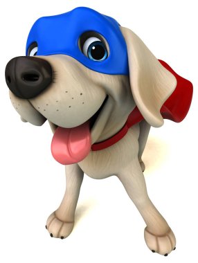 Eğlenceli 3D çizgi film süper beyaz Labrador Retriever karakteri 
