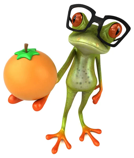 오렌지 삽화가 재미있는 개구리 — 스톡 사진