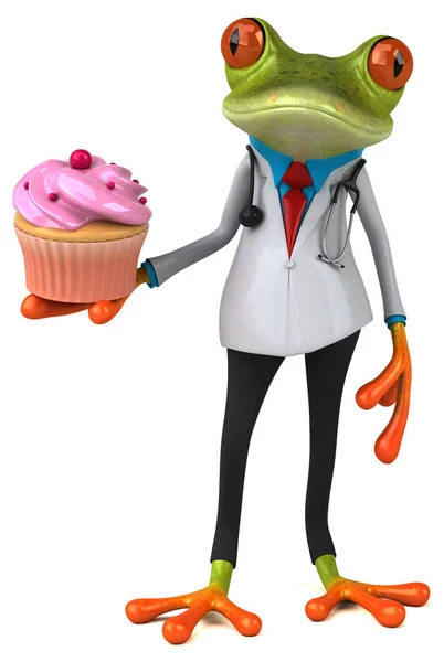 青蛙医生与纸杯蛋糕 3D说明 — 图库照片