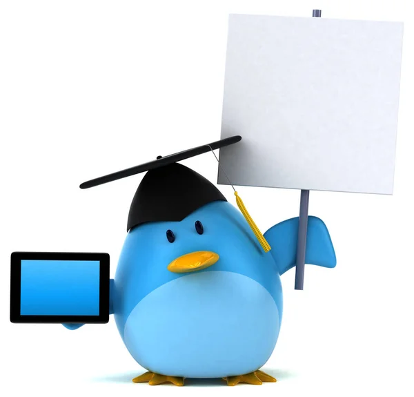 Uccello Blu Con Tablet Illustrazione — Foto Stock