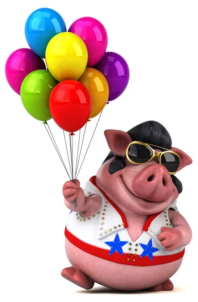 Fun Cartoon Illustration Pig Rocker Balloons — 스톡 사진