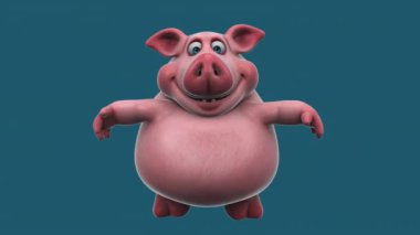 Komik çizgi film karakteri domuz atlayışı - 3D animasyon 