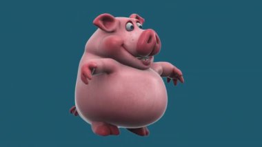Komik çizgi film karakteri domuz atlayışı - 3D animasyon 
