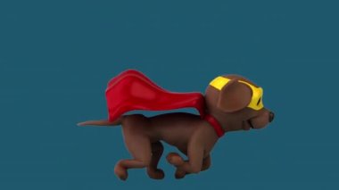 Eğlenceli 3D çizgi film karakteri Labrador süper kahramanı koşuyor 