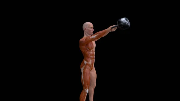 3Dイラスト抽象的な男やってケトルベル — ストック写真