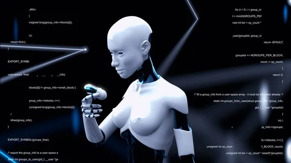 Donna Robot Possesso Una Pillola Biotecnologica Illustrazione — Foto Stock