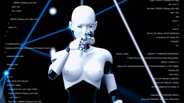 Женщина Робот Держит Биотехнологическую Таблетку Иллюстрация — стоковое фото