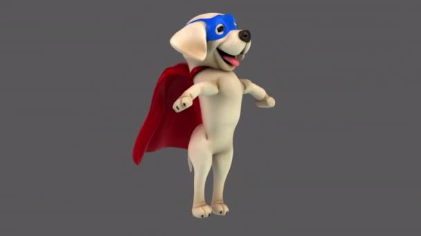 Fun Kreslený Postava Labrador Superhrdina Jumping — Stock video